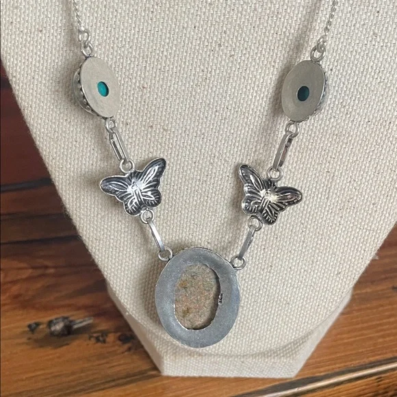 Elegant Silver and Turquoise Butterfly Necklace - Picture 4 of 4